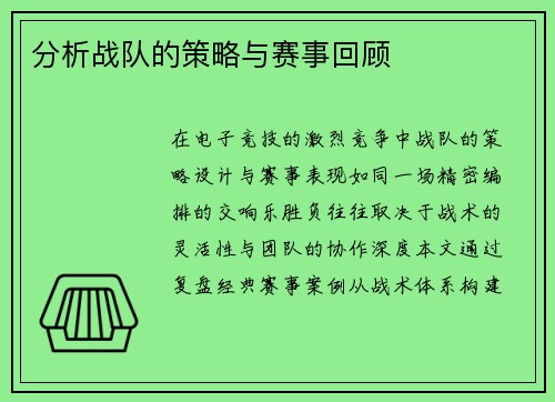 分析战队的策略与赛事回顾