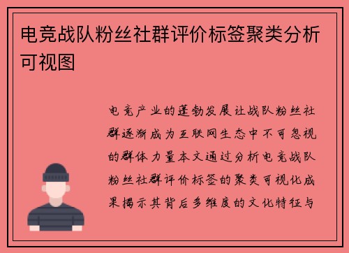 电竞战队粉丝社群评价标签聚类分析可视图